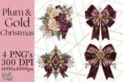 Plum Antique Gold Christmas Clipart PNG Product Image 1
