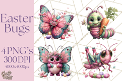 Cute Easter Bugs Clipart PNG, Kids Easter PNG Files Product Image 1