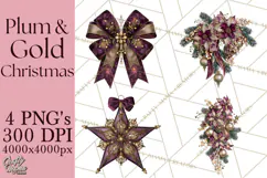 Plum Antique Gold Christmas Clipart PNG Product Image 1