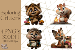 Cozy Exploring Critters Clipart, Camping Clip Art PNG Product Image 1
