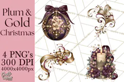 Plum Antique Gold Christmas Clipart PNG Product Image 1
