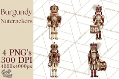 Burgundy Antique Gold Nutcracker Clipart PNG, Christmas Product Image 1