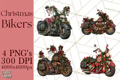 Christmas Biker Clipart PNG, Santa Motorcycle Gang Product Image 1