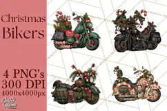 Christmas Biker Clipart PNG, Santa Motorcycle Gang Product Image 1
