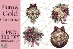 Plum Antique Gold Christmas Clipart PNG Product Image 1