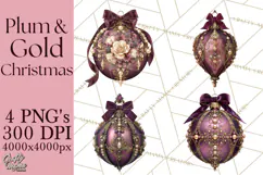 Plum Antique Gold Christmas Clipart PNG Product Image 1