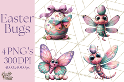 Cute Easter Bugs Clipart PNG, Kids Easter PNG Files Product Image 1