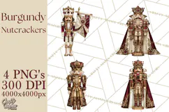Burgundy Antique Gold Nutcracker Clipart PNG, Christmas Product Image 1