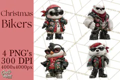 Christmas Biker Clipart PNG, Santa Motorcycle Gang Product Image 1