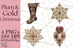 Plum Antique Gold Christmas Clipart PNG Product Image 1
