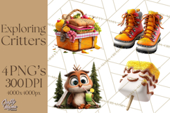Cozy Exploring Critters Clipart, Camping Clip Art PNG Product Image 1