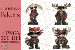 Christmas Biker Clipart PNG, Santa Motorcycle Gang Product Image 1