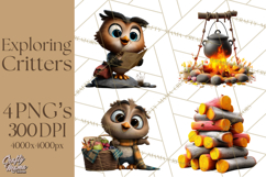 Cozy Exploring Critters Clipart, Camping Clip Art PNG Product Image 1