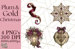 Plum Antique Gold Christmas Clipart PNG Product Image 1