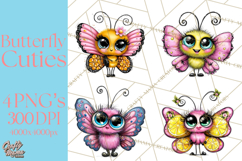 Cute Butterfly Characters Clipart, Spring Png Product Image 1