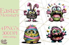 Funny Easter Monsters Clipart, Monster Easter PNG File Product Image 1