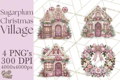 Sugarplum Christmas Village PNG PNG, Pastel Christmas Homes Product Image 1