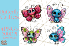 Cute Butterfly Characters Clipart, Spring Png Product Image 1