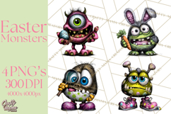 Funny Easter Monsters Clipart, Monster Easter PNG File Product Image 1