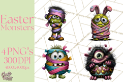 Funny Easter Monsters Clipart, Monster Easter PNG File Product Image 1