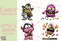 Funny Easter Monsters Clipart, Monster Easter PNG File Product Image 1