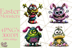 Funny Easter Monsters Clipart, Monster Easter PNG File Product Image 1