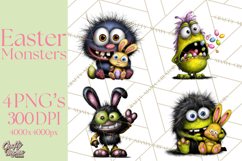 Funny Easter Monsters Clipart, Monster Easter PNG File Product Image 1