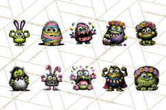 Funny Easter Monsters Clipart, Monster Easter PNG File Product Image 5
