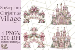 Sugarplum Christmas Village PNG PNG, Pastel Christmas Homes Product Image 1