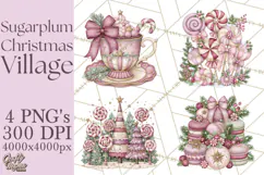Sugarplum Christmas Village PNG PNG, Pastel Christmas Homes Product Image 1