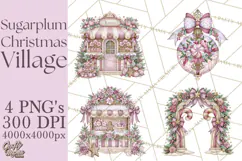 Sugarplum Christmas Village PNG PNG, Pastel Christmas Homes Product Image 1