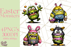 Funny Easter Monsters Clipart, Monster Easter PNG File Product Image 1