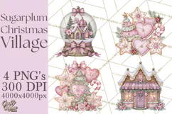 Sugarplum Christmas Village PNG PNG, Pastel Christmas Homes Product Image 1