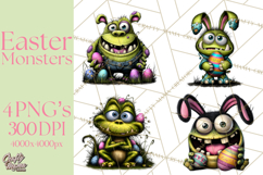 Funny Easter Monsters Clipart, Monster Easter PNG File Product Image 1