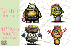 Funny Easter Monsters Clipart, Monster Easter PNG File Product Image 1