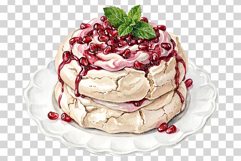 Pomegranate Dessert | Watercolor Clip Art PNG Fruit Cake Product Image 9