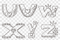 Cute Princess Font | Outline Coloring Page SVG Line Clip Art Product Image 9