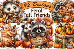 Feral Fall Friends Raccoon Opossum Squirrel Clipart Product Image 1