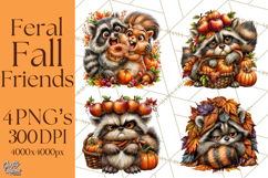 Feral Fall Friends Raccoon Opossum Squirrel Clipart Product Image 1