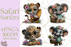 Hawaiian Safari Animals Tropical Beach Clipart PNG Product Image 1
