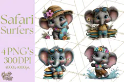 Hawaiian Safari Animals Tropical Beach Clipart PNG Product Image 1