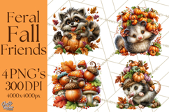 Feral Fall Friends Raccoon Opossum Squirrel Clipart Product Image 1