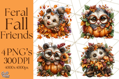 Feral Fall Friends Raccoon Opossum Squirrel Clipart Product Image 1
