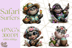 Hawaiian Safari Animals Tropical Beach Clipart PNG Product Image 1