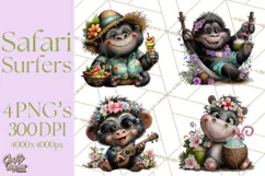 Hawaiian Safari Animals Tropical Beach Clipart PNG Product Image 1