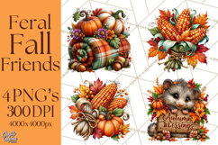 Feral Fall Friends Raccoon Opossum Squirrel Clipart Product Image 1