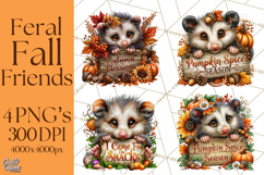 Feral Fall Friends Raccoon Opossum Squirrel Clipart Product Image 1