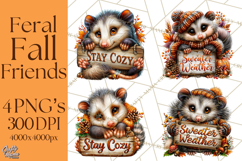 Feral Fall Friends Raccoon Opossum Squirrel Clipart Product Image 1