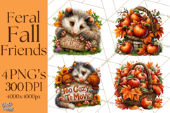 Feral Fall Friends Raccoon Opossum Squirrel Clipart Product Image 1