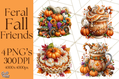 Feral Fall Friends Raccoon Opossum Squirrel Clipart Product Image 1